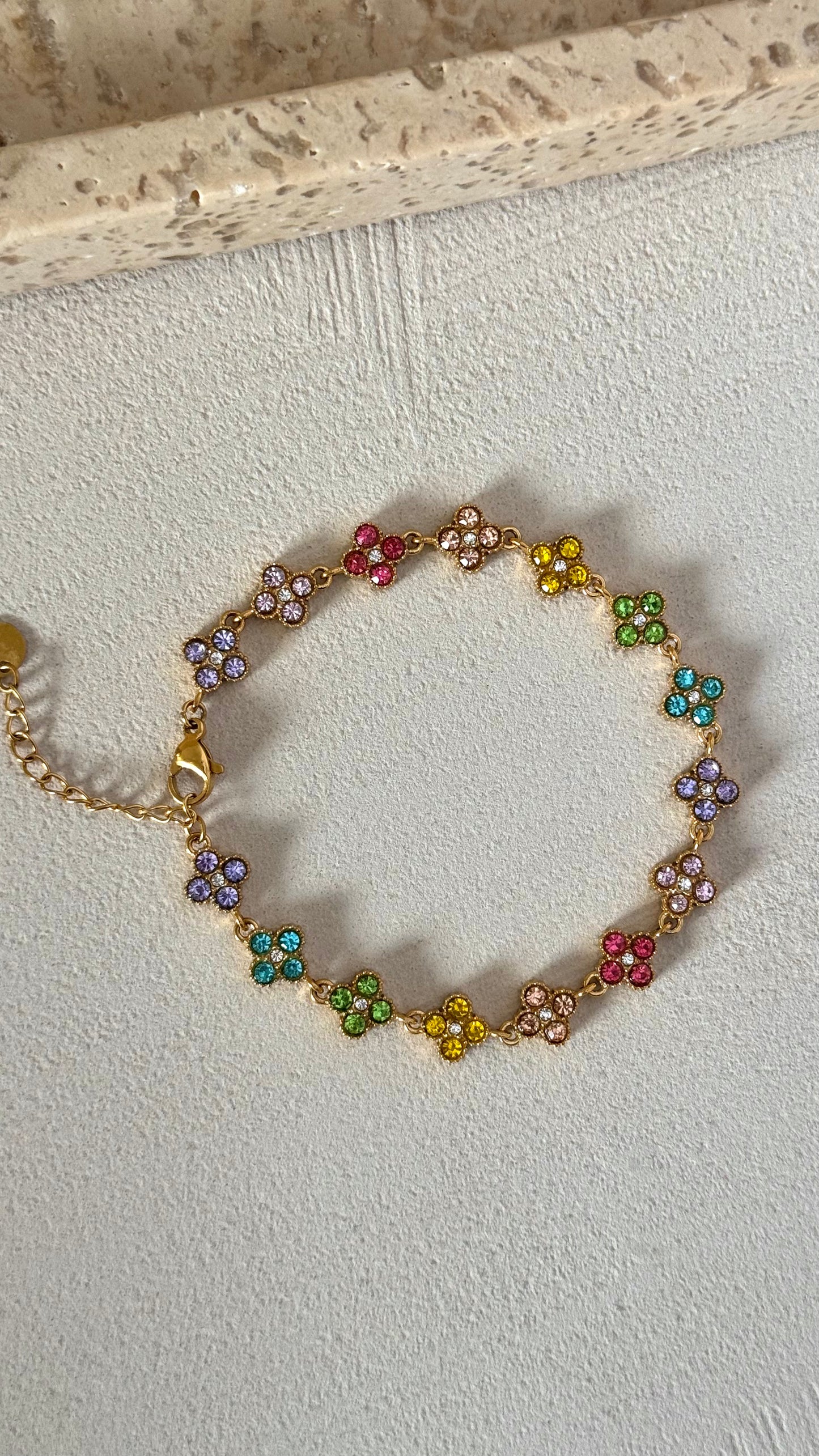 Bracelet fleurs multicolores acier inoxydable