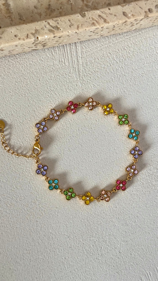 Bracelet fleurs multicolores acier inoxydable