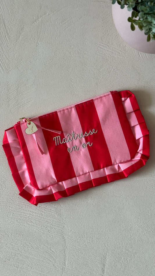 Trousse maîtresse en or brodées personnalisée rose / rouge