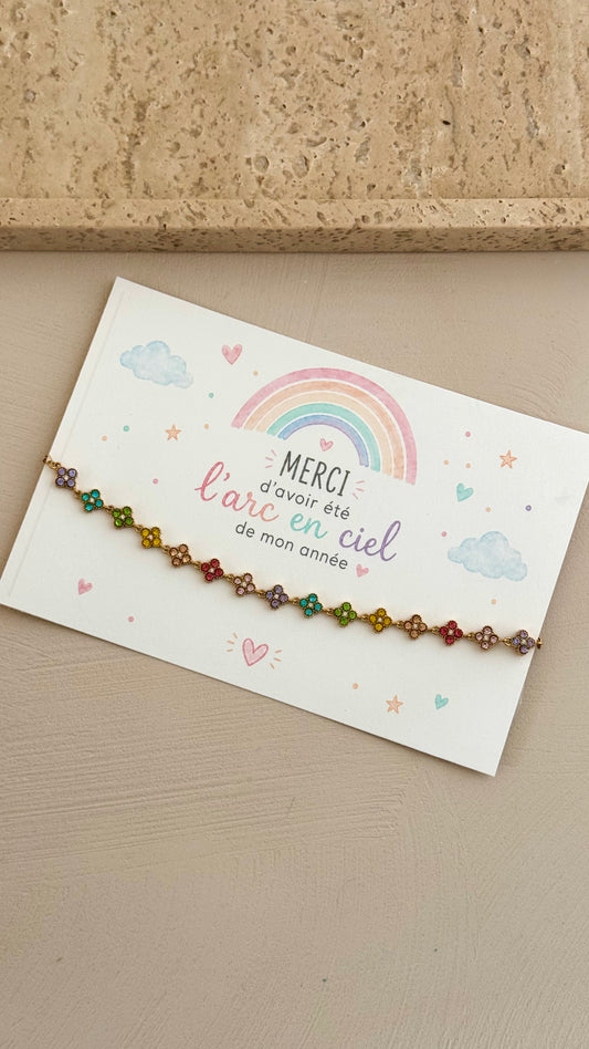 Bracelet fleurs multicolores acier inoxydable
