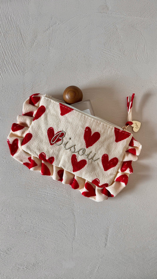 Trousse brodée Bisou personnalisée