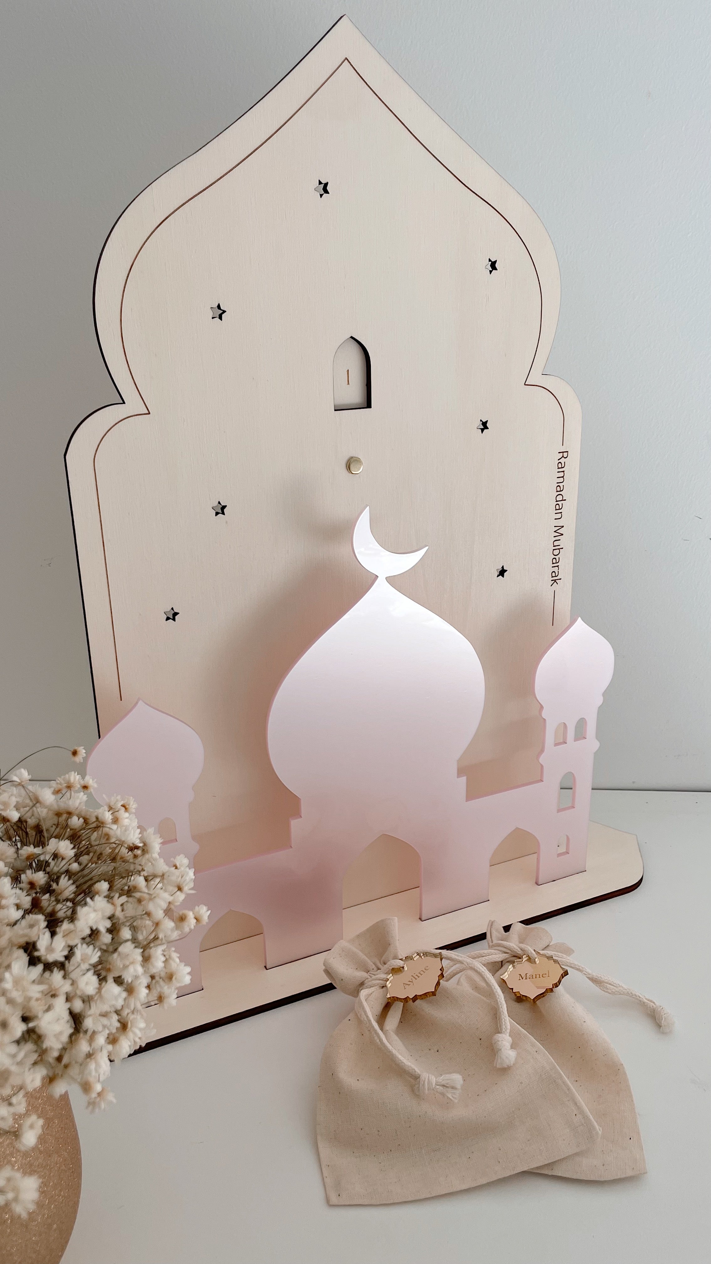Calendrier du Ramadan pour enfants personnalisé avec nom en sac de jute  gravé sur bois avec chiffres en option Mosquée Ramadan Kareem -  France